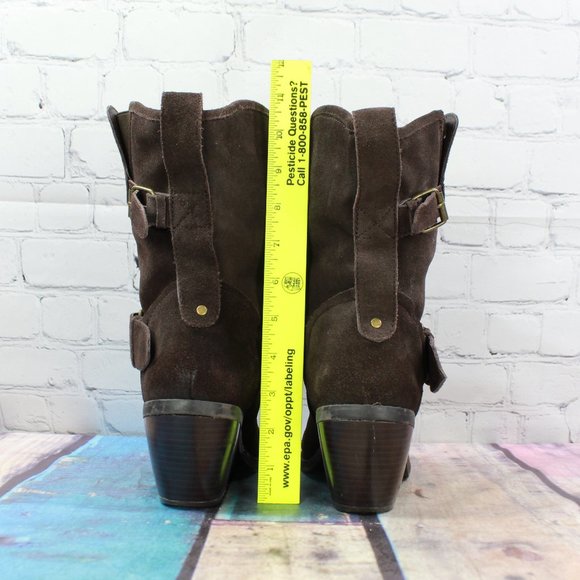 Dolce Vita Brown Suede Buckles Mid Calf Cuban Heel Boots Size 8.5 - Picture 7 of 9